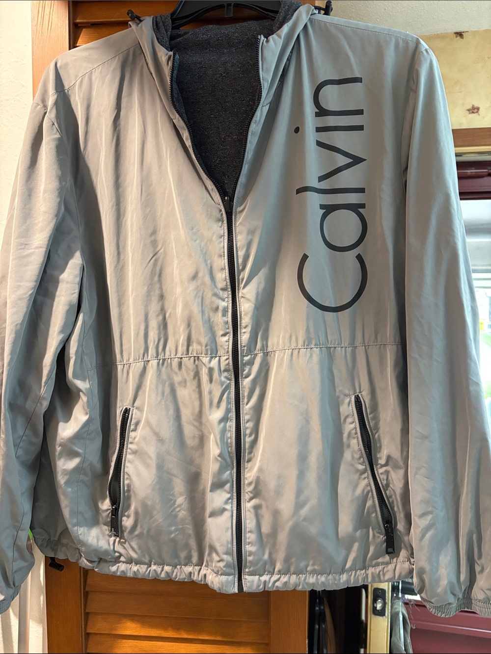 Calvin Klein Gray / dark gray reversible Windbreaker Jacket with Black Logo